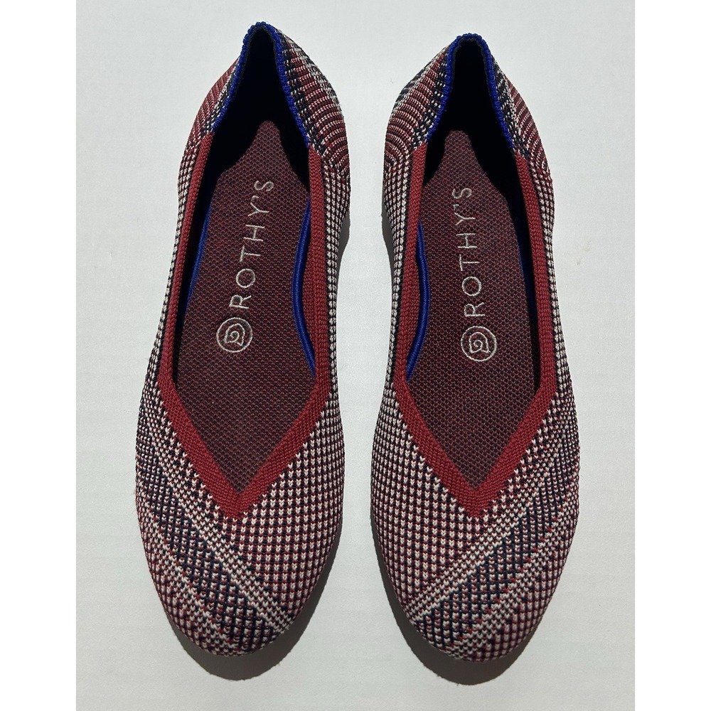 Rothy's Varsity Stripe Flats Red White Blue Round Toe Knit Shoes Womens Size 7